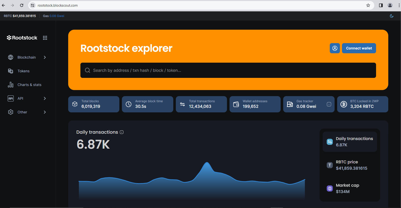 Rootstock blockscout page